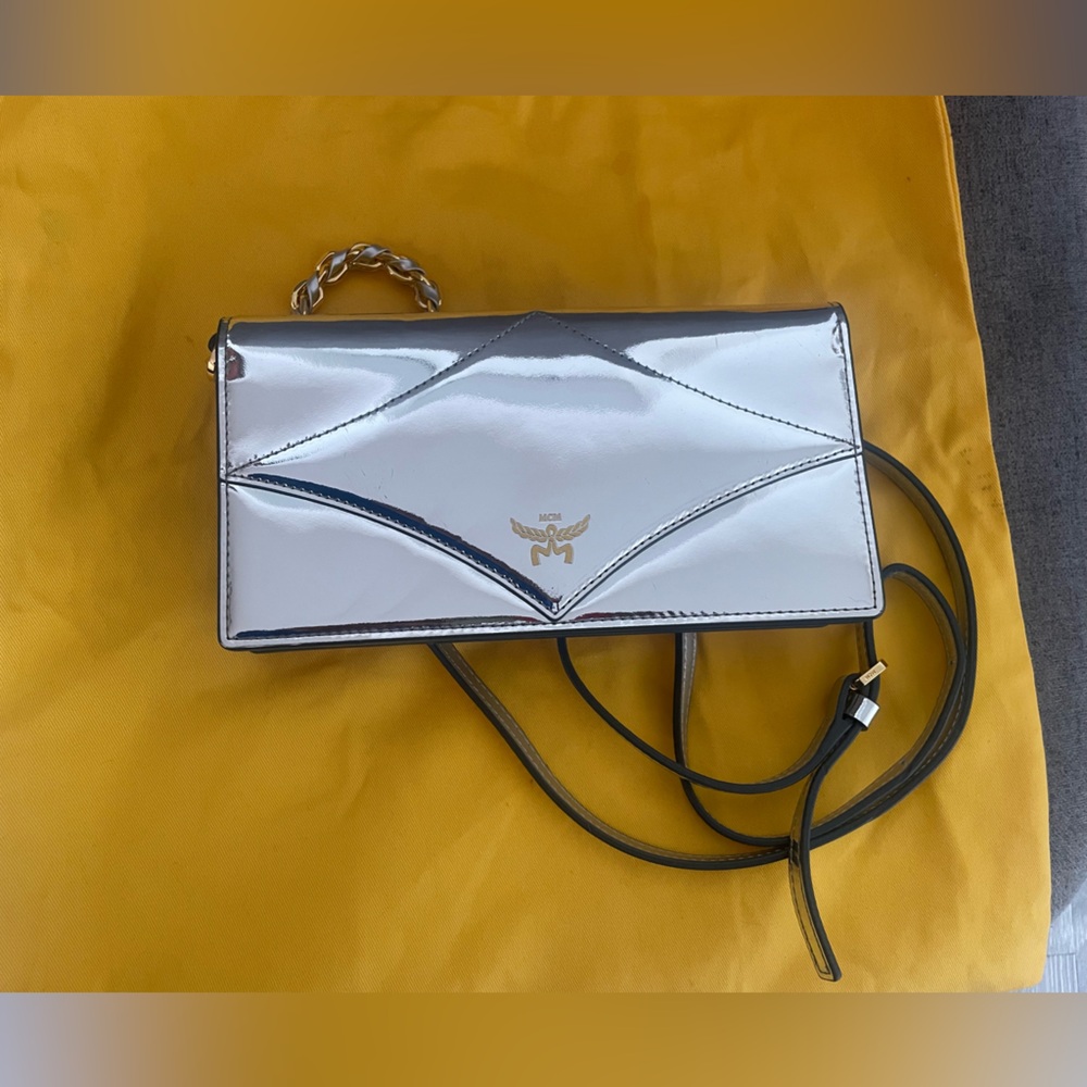 MCM Metallic Silver Leather Wallet